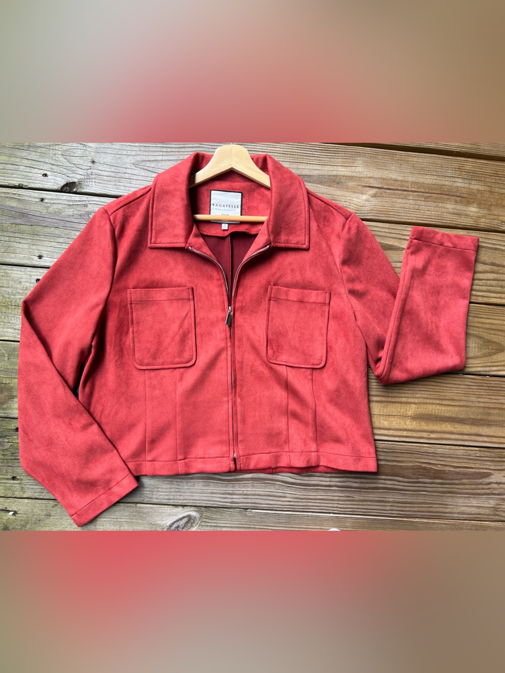 Bagatelle Collection Red Rust Faux Suede Zip Lightweight Jacket Extra Large - Picture 4 of 10